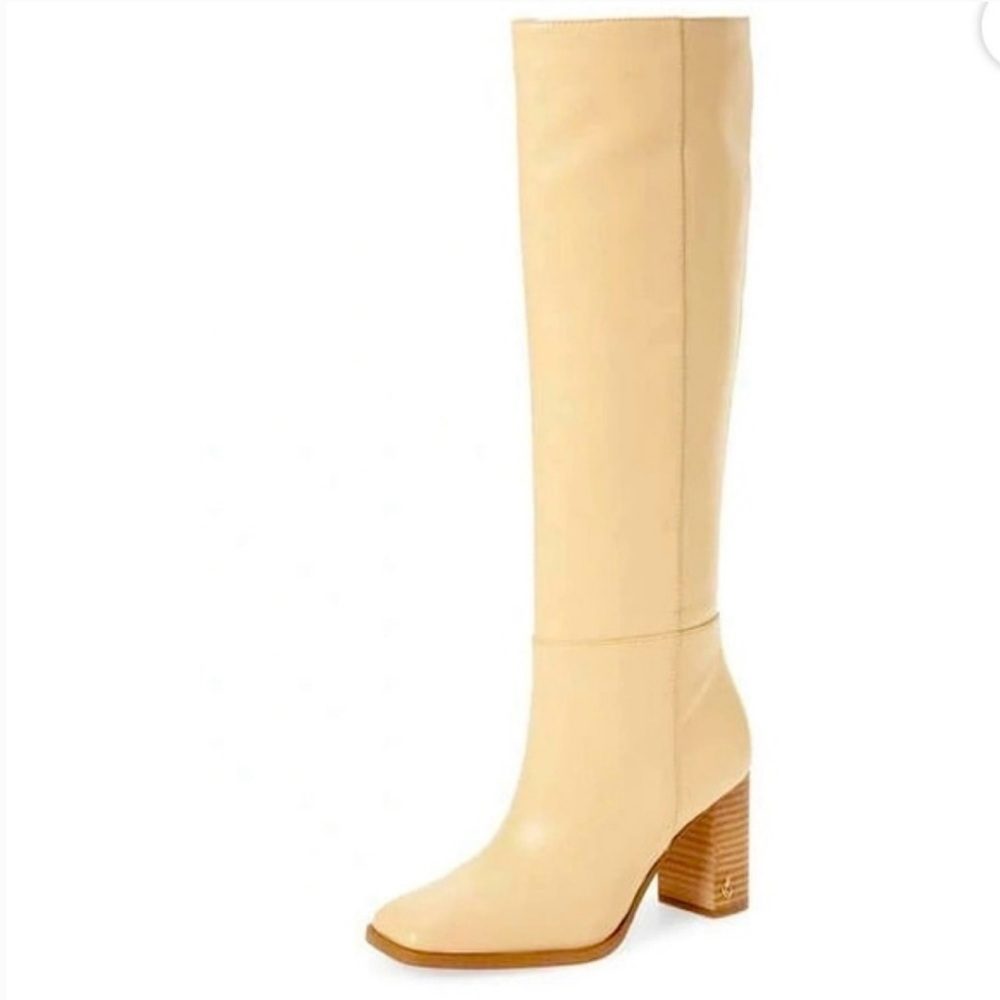 Sam Edelman-Olly leather calf boot with stacked heel in Eggshell.Size 7.5